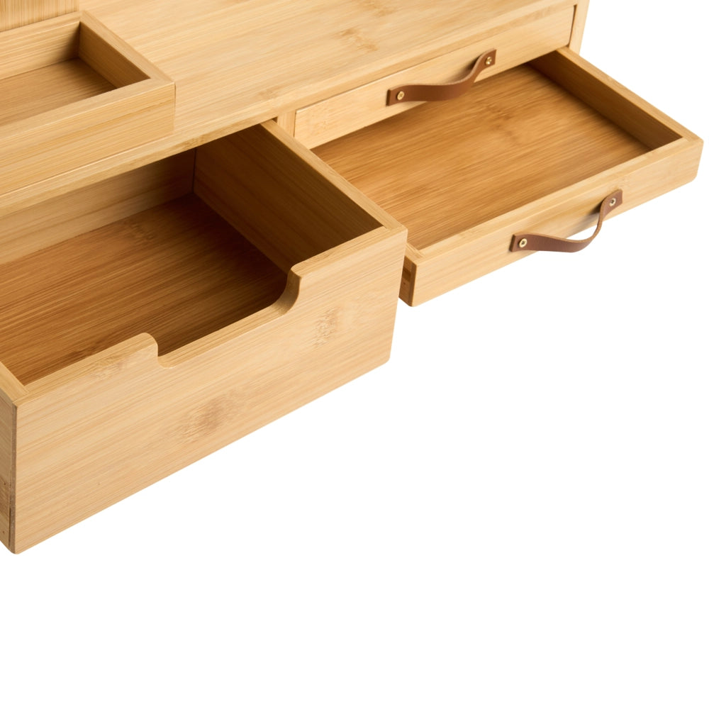 Organizer da cucina in bambù marrone chiaro con cassetti per tè e caffè, accessori da cucina rustici