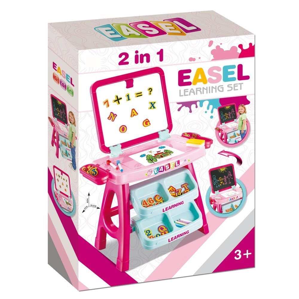 Set Lavagna Con Piano Disegno e Cavalletto Fucsia Con Accessori Numeri e Lettere