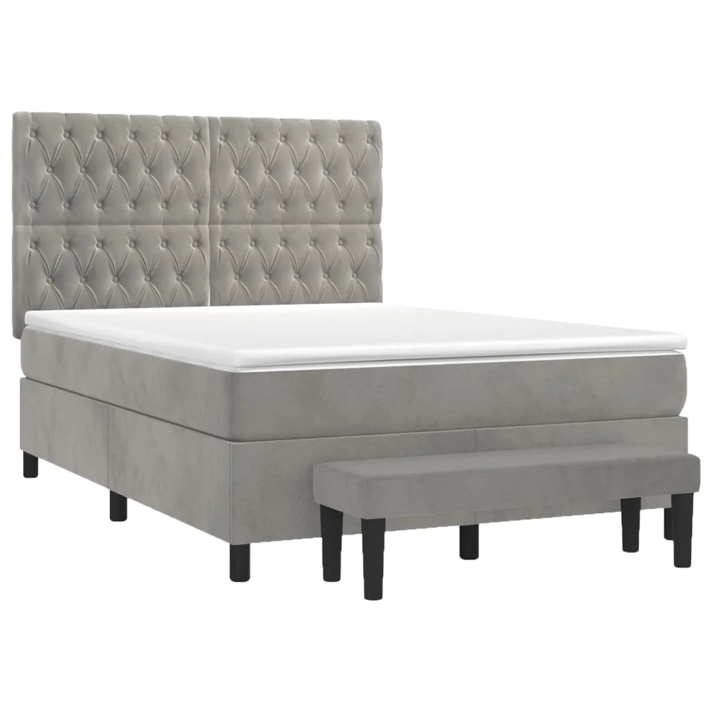 Giroletto a Molle con Materasso Grigio Chiaro 140x190cm Velluto