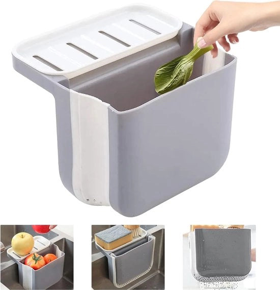 Contenitore di Rifiuti Secchi e Umidi - Mandata per Scarto Acque con Doppia Funzione - Separazione Secchi e Umidi - Contenitore di Rifiuti Sospeso - Lavabo Pieghevole - Filtro per Rifiuti di Cucina -
