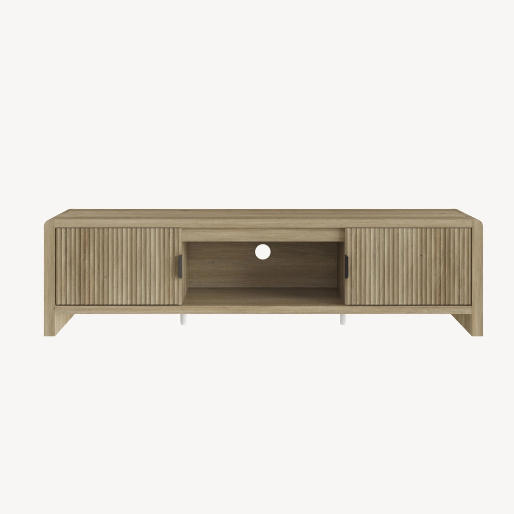 Mobile TV Lukkodso con 2 Ante e Vano Centrale Aperto 150x40x40 cm Effetto Rovere Medio Chiaro [en.casa]