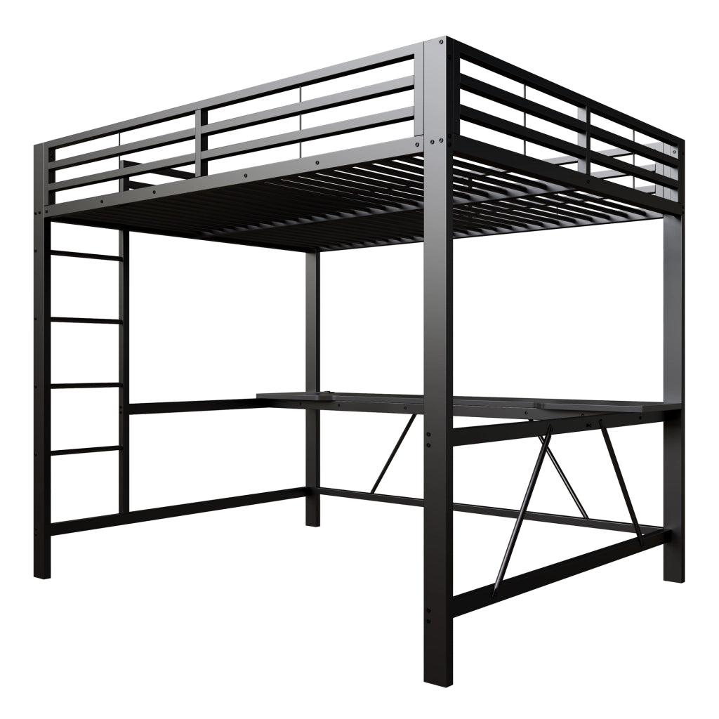 Letto a soppalco 160 × 200 cm con scrivania, luci LED, USB e barriera di sicurezza, senza materasso, nero