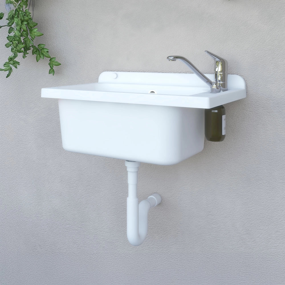 Pilozzo da muro 58x38 bianco PVC piletta in acciaio inox 9 cm inclusa