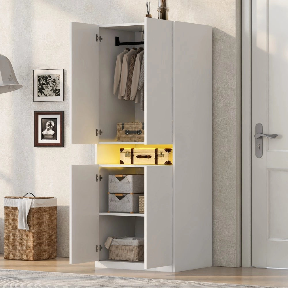 Armadio singolo con appendiabiti e ripiani ¨C Minimal ¨C Bianco, legno, 70x55x180 cm