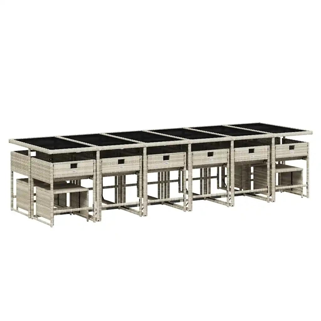 Set da Pranzo da Giardino 17pz con Cuscini Grigio in Polyrattan