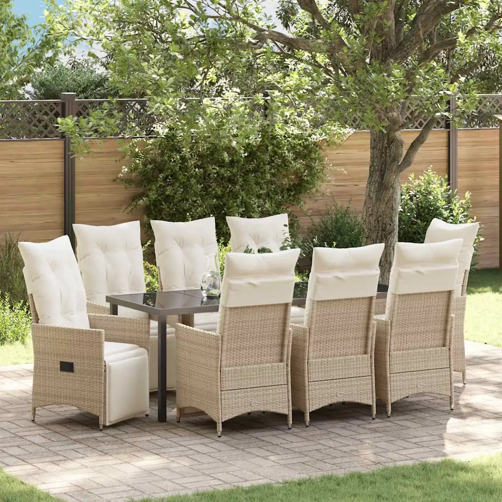 Set da Pranzo per Giardino con cuscino 9 pcs Beige polyrattan 3379589