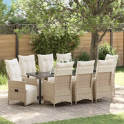 Set da Pranzo per Giardino con cuscino 9 pcs Beige polyrattan 3379589