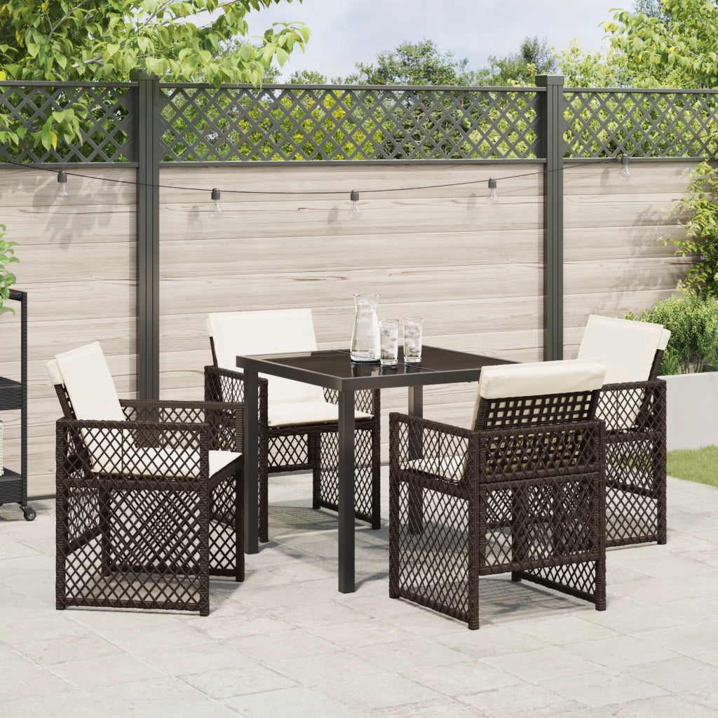 Set da Pranzo per Giardino vitaXL con Cuscini Marrone Rattan in Polimero
