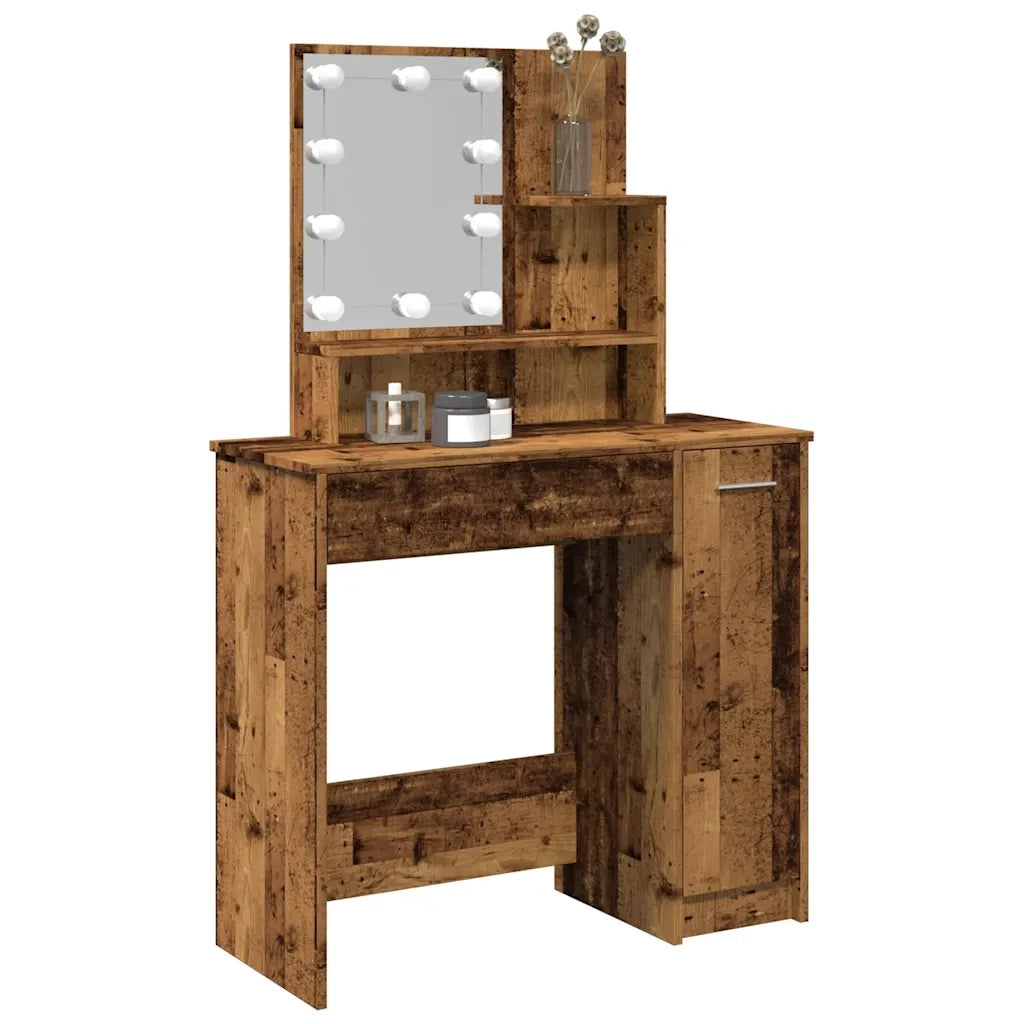 Toeletta | Tavolo da Trucco con LED Legno Antico 86,5x35x136 cm
