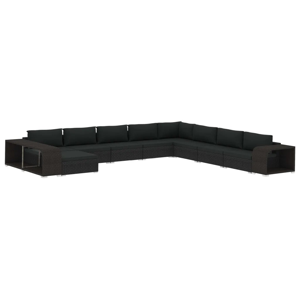 Set Divani da Giardino 11 pz con Cuscini in Polyrattan Nero 48322