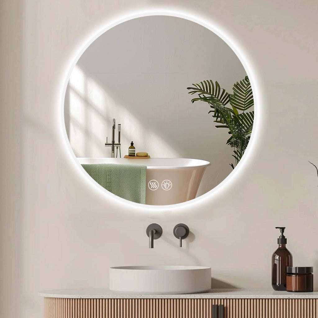 SPECCHIO LED ROTONDO 70 cm da bagno, antinebbia, dimmerabile, argento