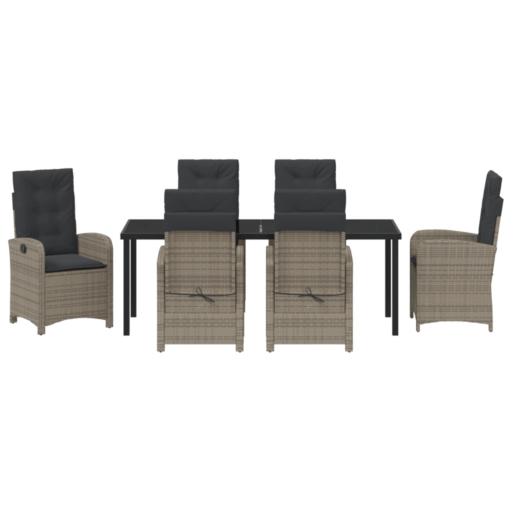 Set da Pranzo Giardino 7 Pezzi con Cuscini Grigio Polyrattan