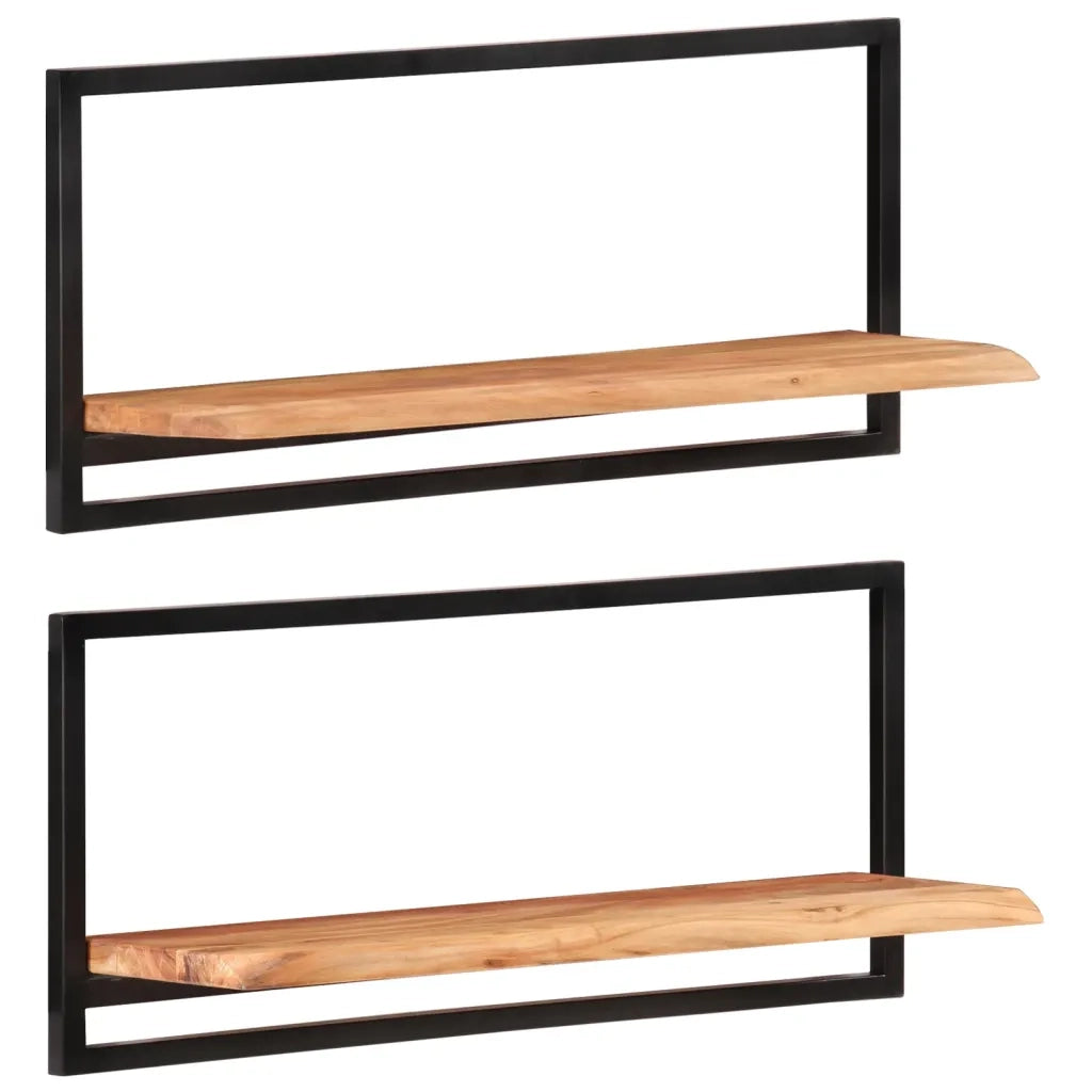 Mensole Parete 2pz 80x25x35 cm Legno Massello Acacia e Acciaio 338458