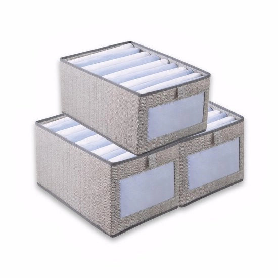 Organizzatore di armadio a 3 pezzi, scatole di stoffa pieghevole con finestra trasparente per la conservazione degli abiti (grigio, 36*25*20cm)