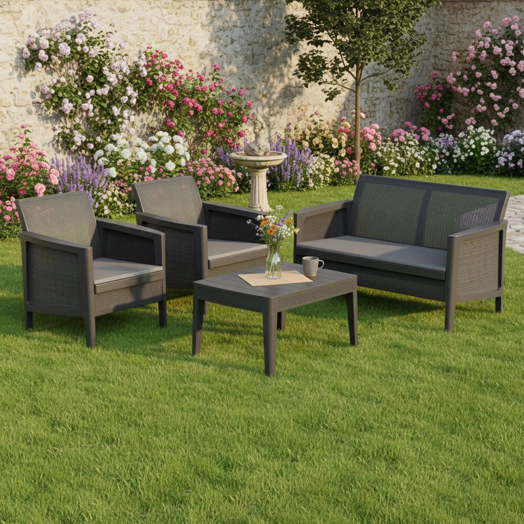 Salottino Outdoor Geneva, set Salotto da Esterno 4 Posti, Nero Antracite