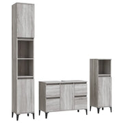 Set Mobili da Bagno | Armadio da bagno 3 pz Grigio Sonoma in Legno Multistrato