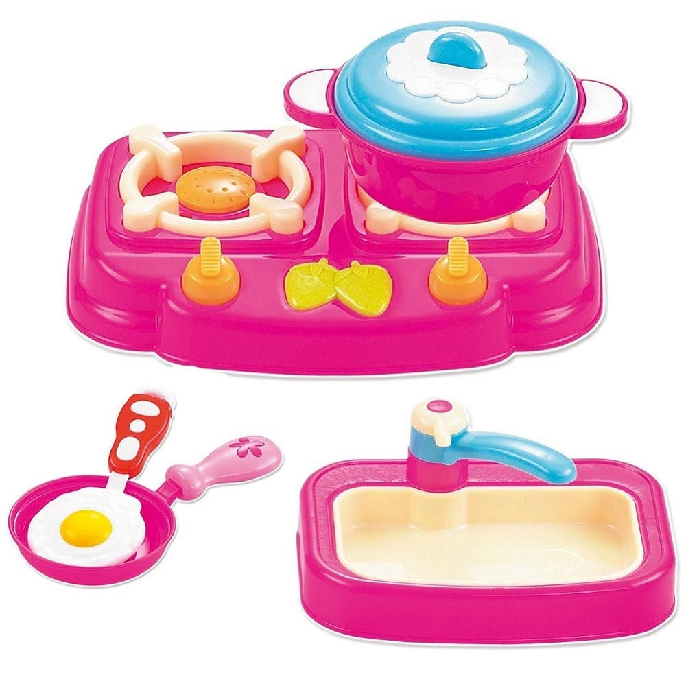 Trade Shop - Set Gioco Piccoli Chef Con Fornello Lavandino Frutta Verdura E Accessori 3+ Anni -