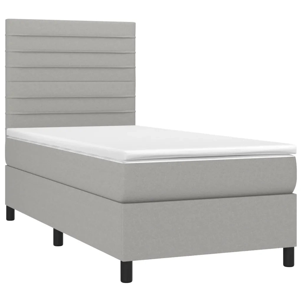 Letto singolo | Letto per adulti | Giroletto a Molle con Materasso Grigio Chiaro 90x200 cm Tessuto