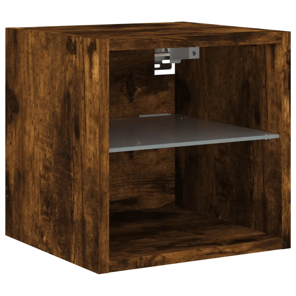 Mobili TV a Muro con LED 7pz Rovere Fumo in Legno Multistrato