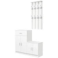 Scarpiera con Appendiabiti a Combinazione per Ingresso e Camera da Letto Legno 100x32x187cm Bianco