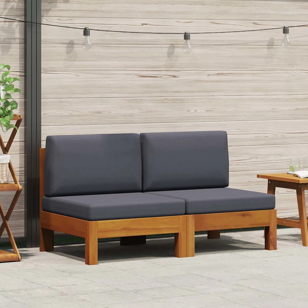 Divano componibile-Divani Centrali 2 pz con Cuscini Grigio Scuro Massello Acacia
