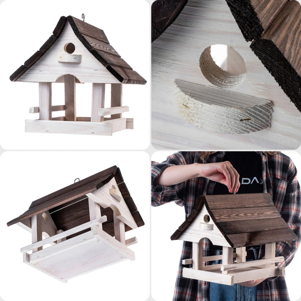 KADAX Grande mangiatoia per uccelli in legno da appendere, decorazione da giardino.