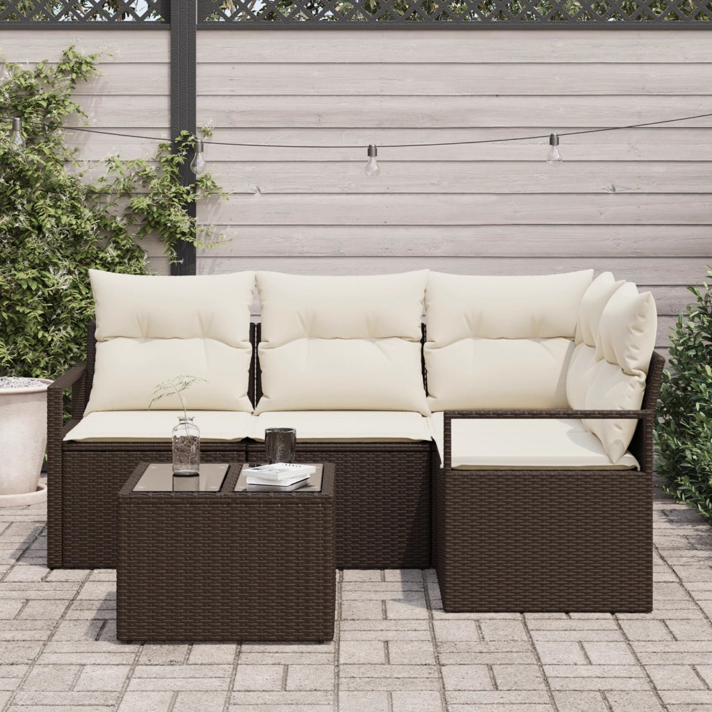 Set Divano da Giardino a 4 Pezzi con Cuscini in Rattan Poliestere Grigio