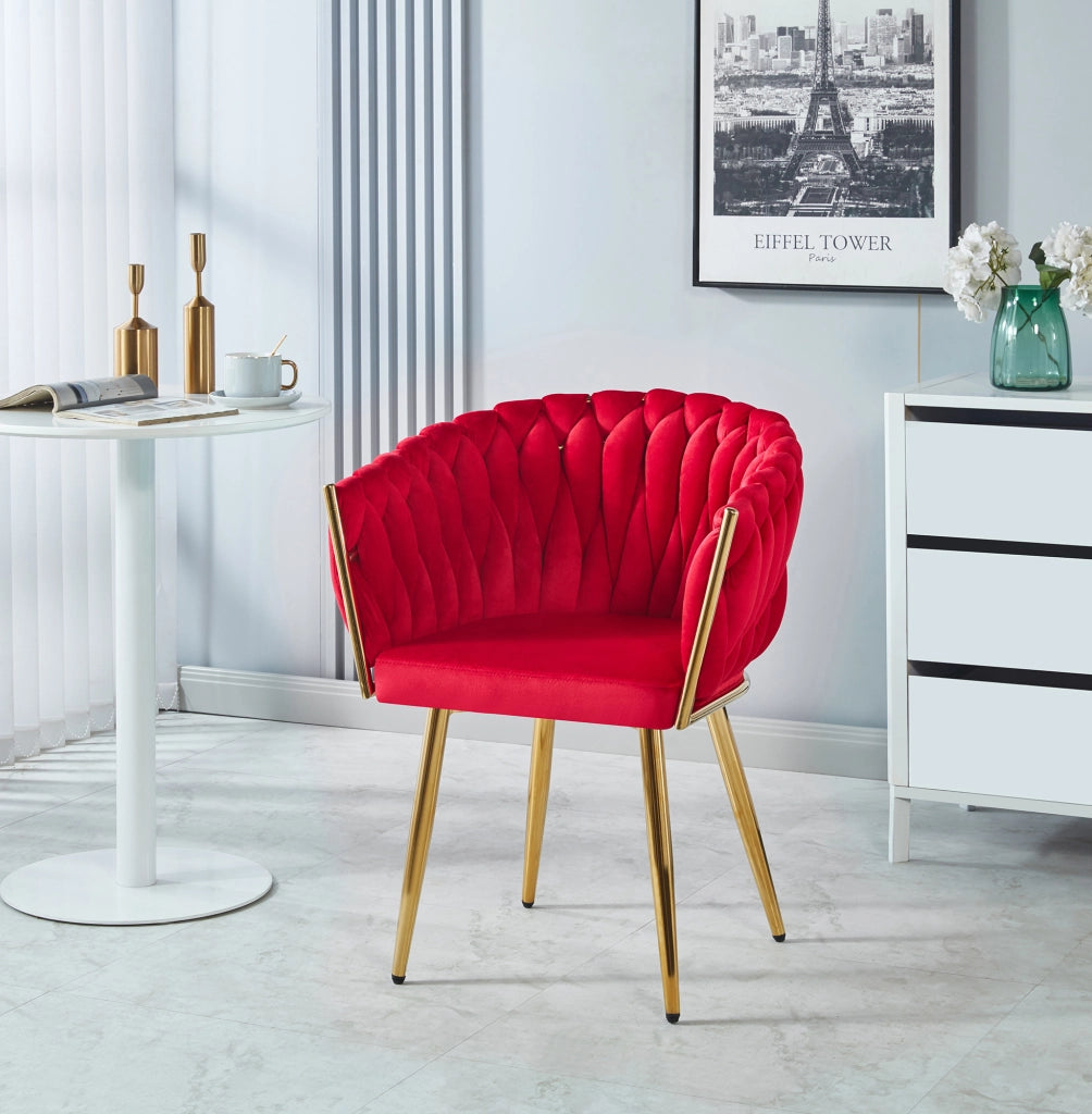 Poltrona Con Schienale In Velluto Intrecciato Design Moderno, Sedia Imbottita Circolare con Gambe in Metallo Placcato Oro Poltroncina  - Bordeaux