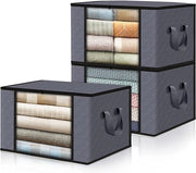 Scatola di archiviazione con coperchio, box di archiviazione per coperte, grande capacità, scatole da archiviazione con coperchio, 3 pezzi, 90 litri, grigio, borsa di archiviazione per abbigliamento
