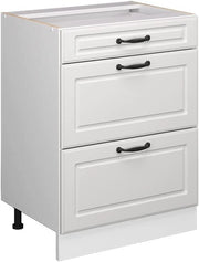Mobiletto base per cucina R-Line, Bianco casa di campagna, 60 cm con cassetti, senza piano di lavoro, per la libera combinazione all'interno di sistemi cucina modulari