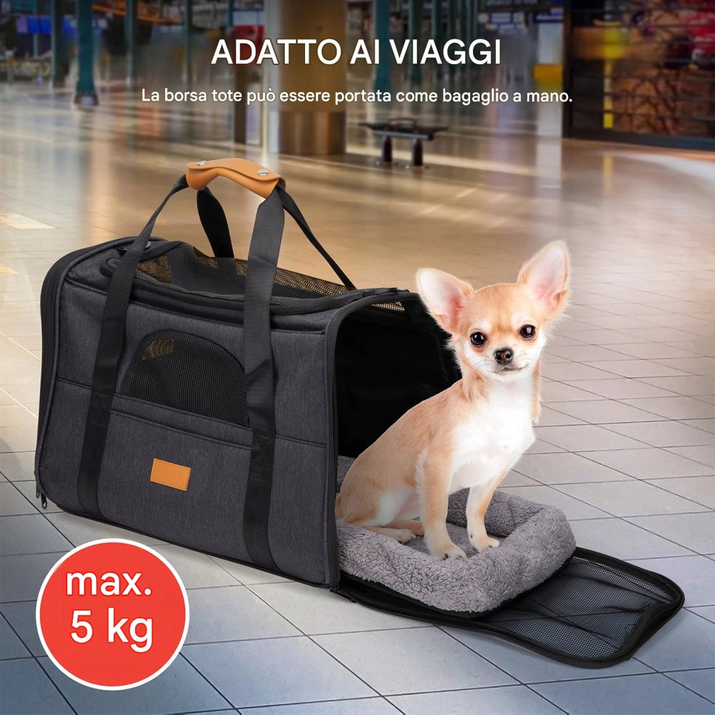 Borsa per Trasporto Animale Pieghevole Trasportino 44x31x34 cm Cuccia e Ciotola