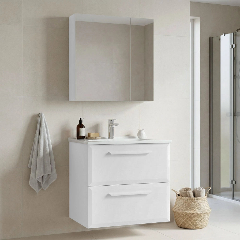 Set mobile lavabo con specchio (2 pezzi) "Nuvola 65 v2" - 65 x 50 x 62 cm - Bianco