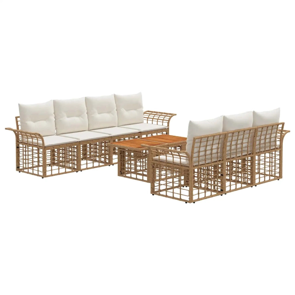 Set Divano da Giardino 8 pz Naturale e Bianco Crema polyrattan 3437954