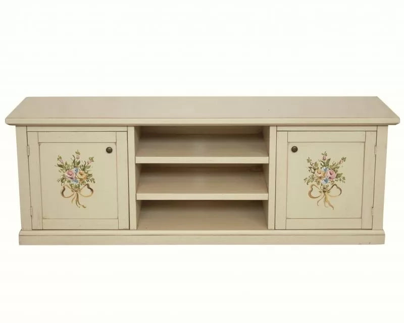 Porta tv 2 ante legno shabby avorio decori 160x46x56 - Mobili 2G