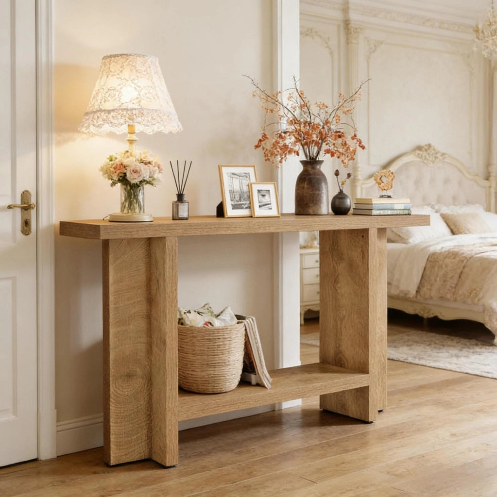 Consolle in MDF a due livelli 150x30x80 cm con design rustico per ingresso o soggiorno