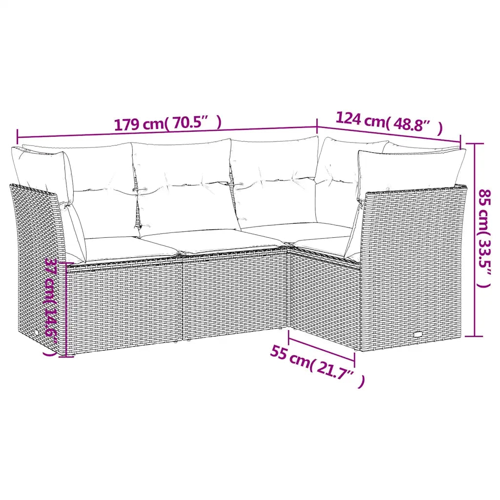 Set Divani da Giardino 4 pz | Set Salotto da Giardino con Cuscini Nero in Polyrattan