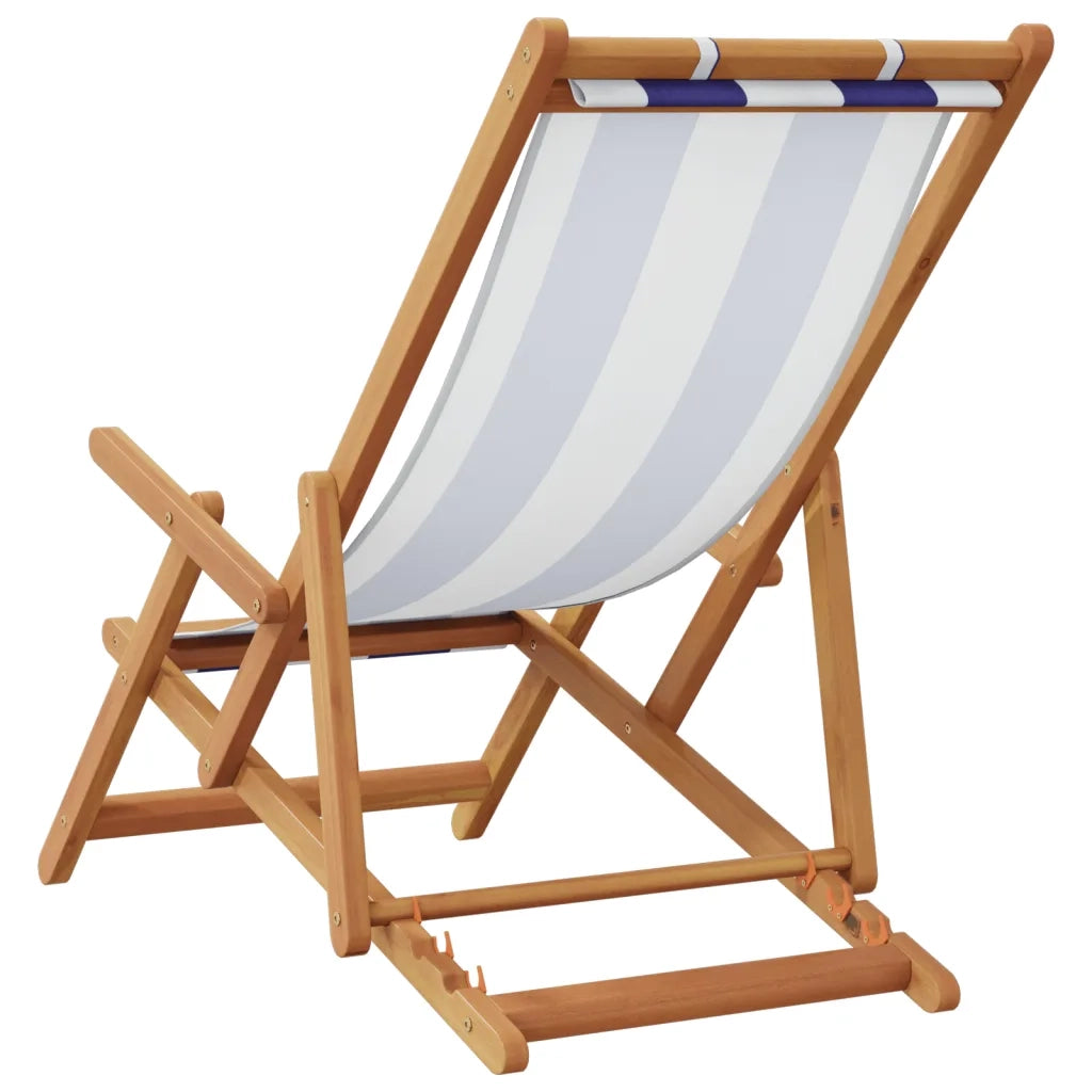 vidaXL Sedia da Spiaggia Pieghevole Blu/Bianco in Eucalipto e Tessuto