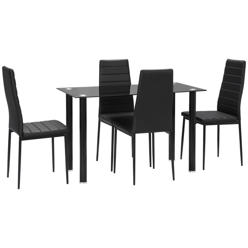 Set tavolo da pranzo allungabile con 4 sedie ¨C zephmum ¨C nero, vetro temperato, metallo