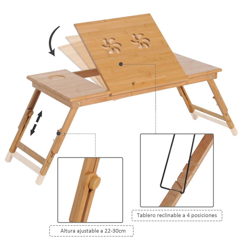 Tavolino da letto in bamb¨´ con cassetto regolabile in altezza ¨C zephmum ¨C 72x35x22-30cm
