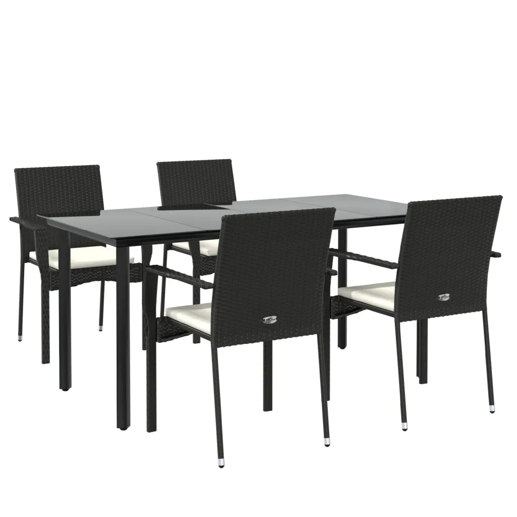 Set da Pranzo da Giardino 5 pz | Set Salotto da Giardino Nero con Cuscini in Polyrattan