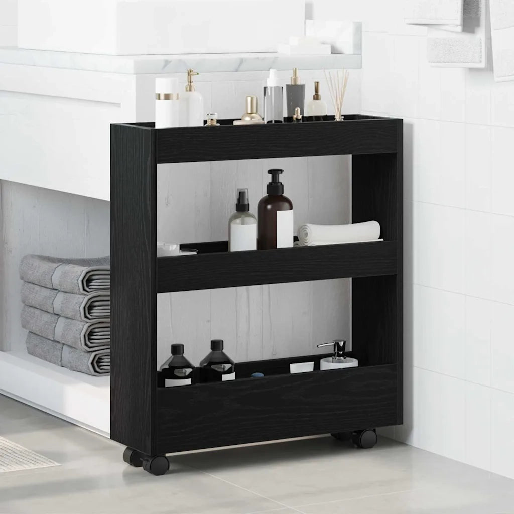 Carrello di Stoccaggio Stretto Rovere Nero 60 x 18 x 70 cm 869249