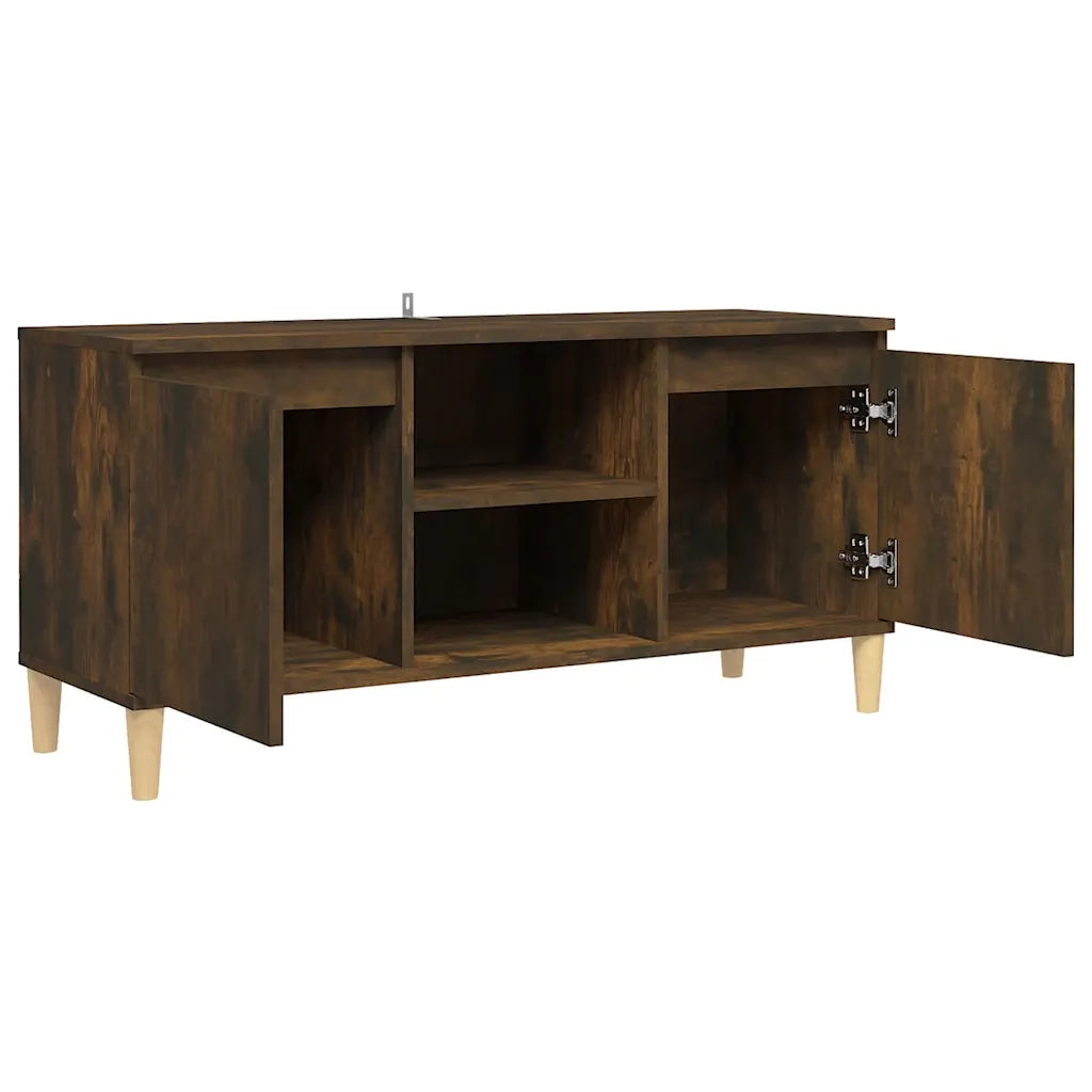 Mobile TV con Gambe in Legno Massello Rovere Fumo 103,5x35x50cm 813158