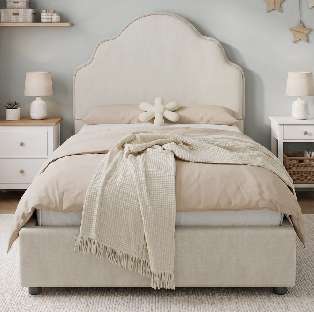 Letto singolo imbottito per bambini 90x200 cm beige