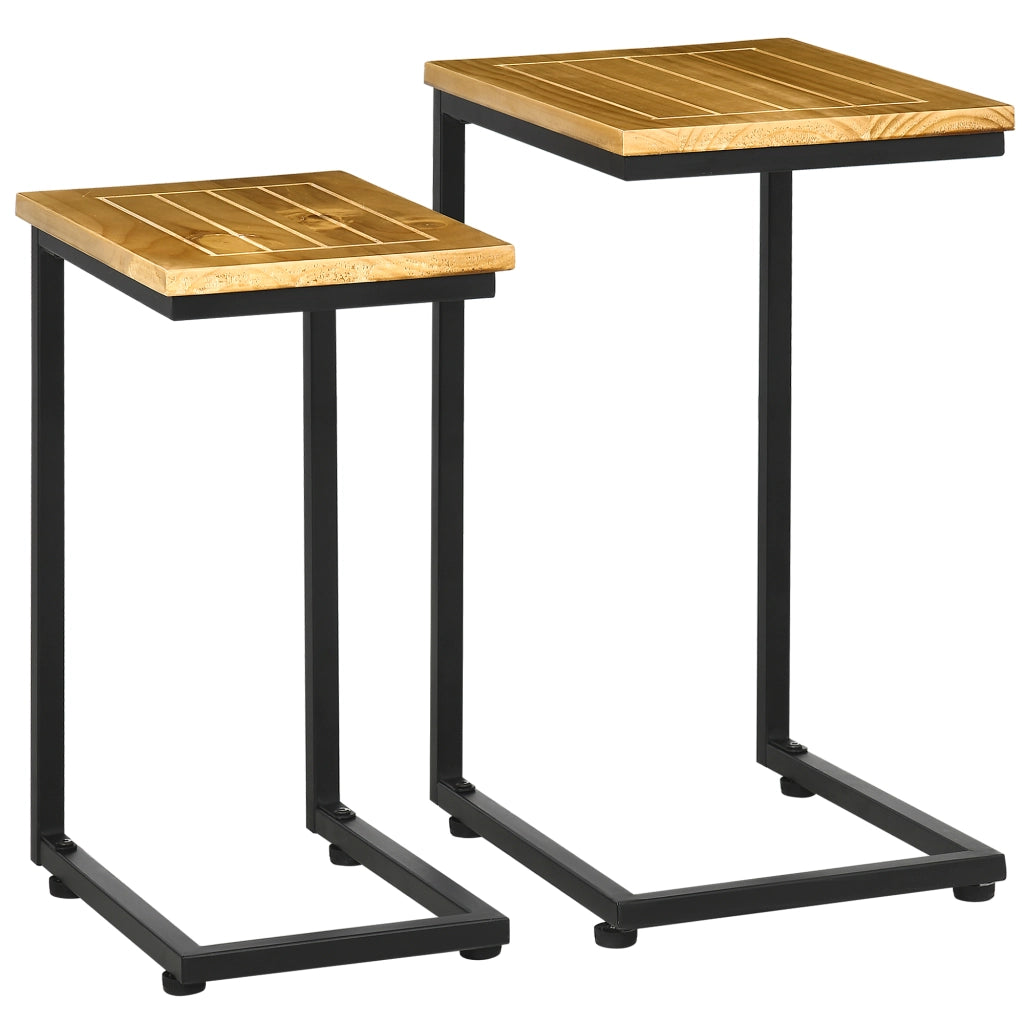 Easycomfort Set 2 Tavolini da Giardino a C in Metallo e Legno di Pino con Design Impilabile, 40x30x60 cm