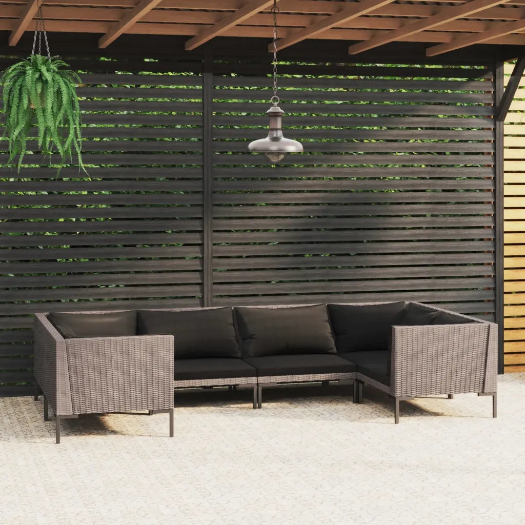 Divani da Giardino 6 pz con Cuscini in Polyrattan Grigio Scuro 3099926