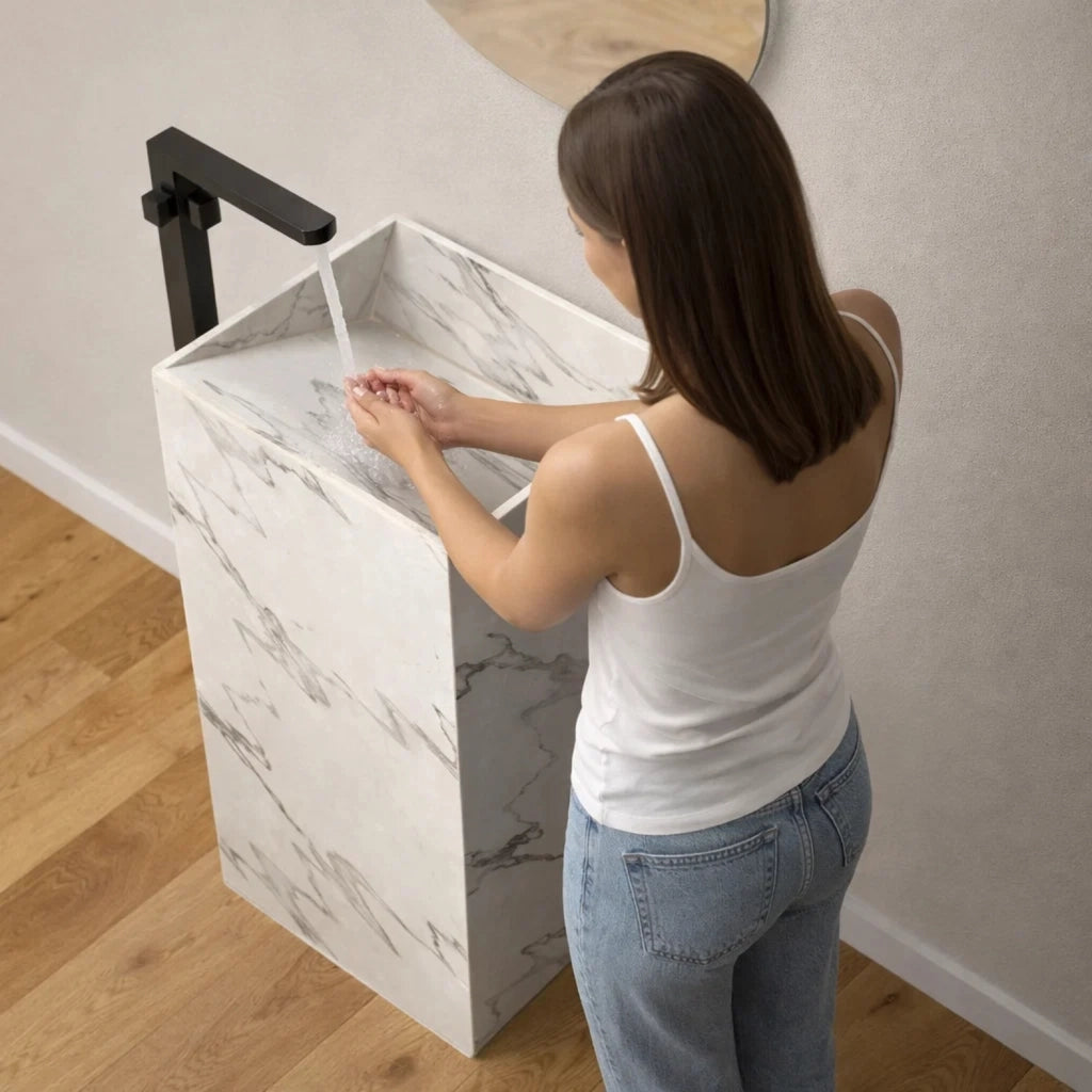 Lavabo da centro stanza lukas in stone artificiale bianco *** finitura- bianco, confezione 1