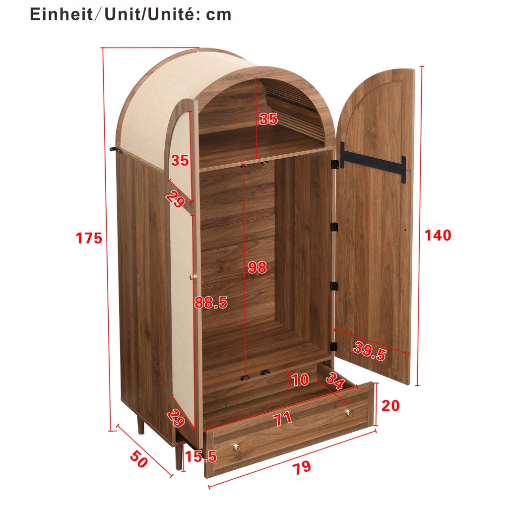 Armadio con cassetto e asta appendiabiti; ante rivestite in tessuto; stile moderno per camera da letto; in MDF; legno; 79 × 50 × 175 cm