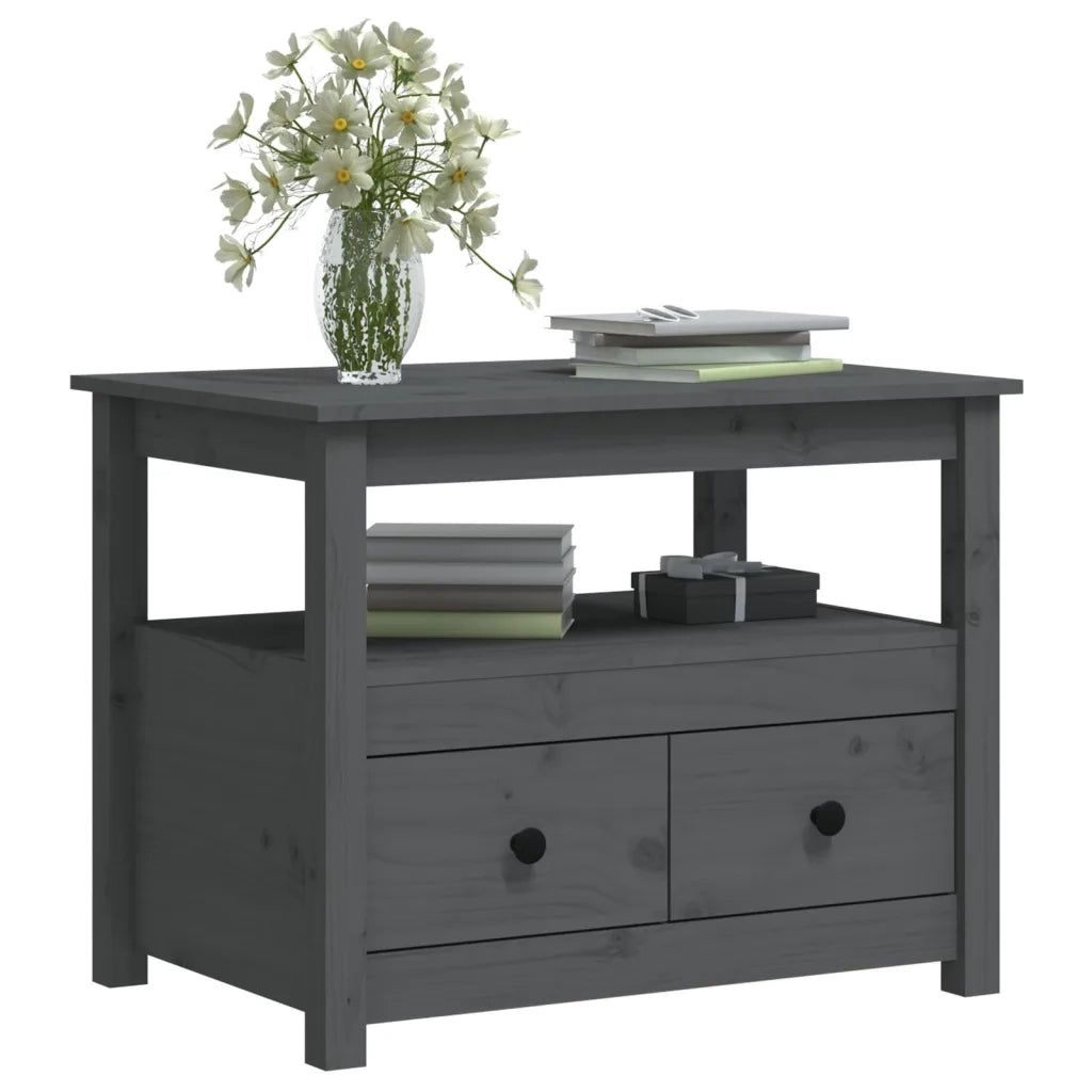 Tavolino da Salotto Grigio 71x49x55cm in Legno Massello di Pino 820938