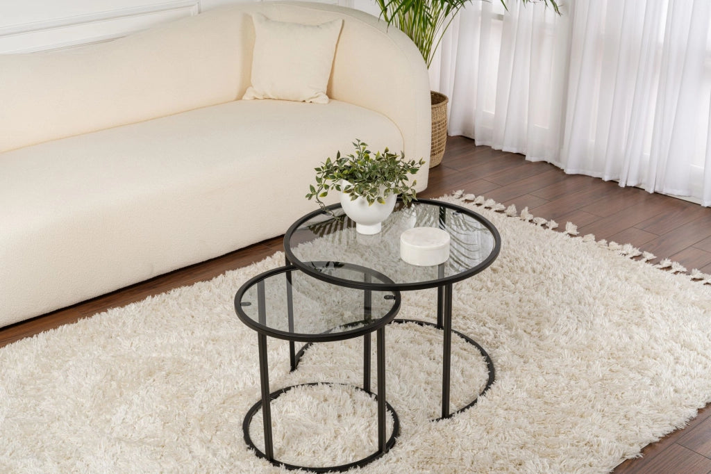 Set di 2 tavolini in metallo "Aurum" - 60 x 60 x 43 cm - Nero Grigio