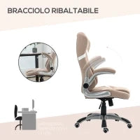 Sedia da Ufficio Reclinabile con Altezza Regolabile in Tessuto, 68x76x109-117 cm, Marrone Chiaro